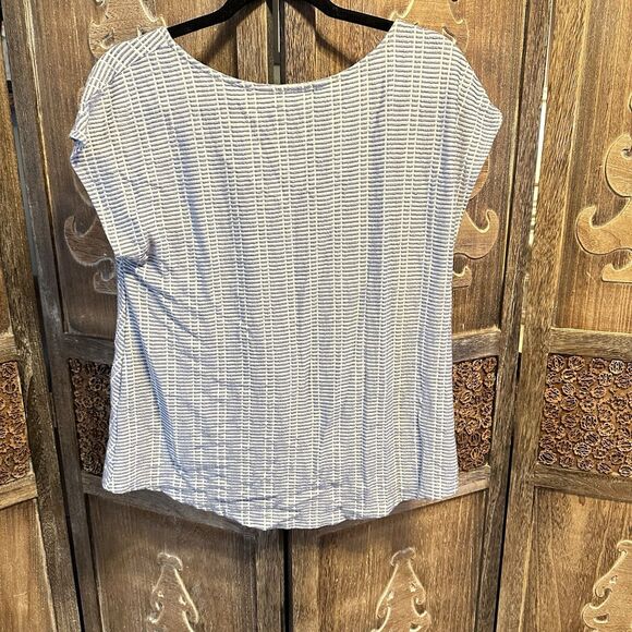 W5  Anthropologie Blue White  Striped Front Knotted Cap Sleeve  XL C13 - Picture 2 of 6